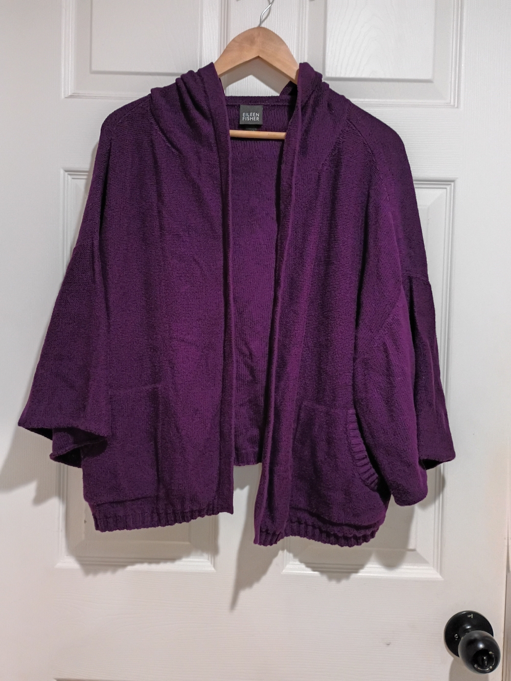Eileen Fisher Purple Hooded Open Cardigan Size Medium